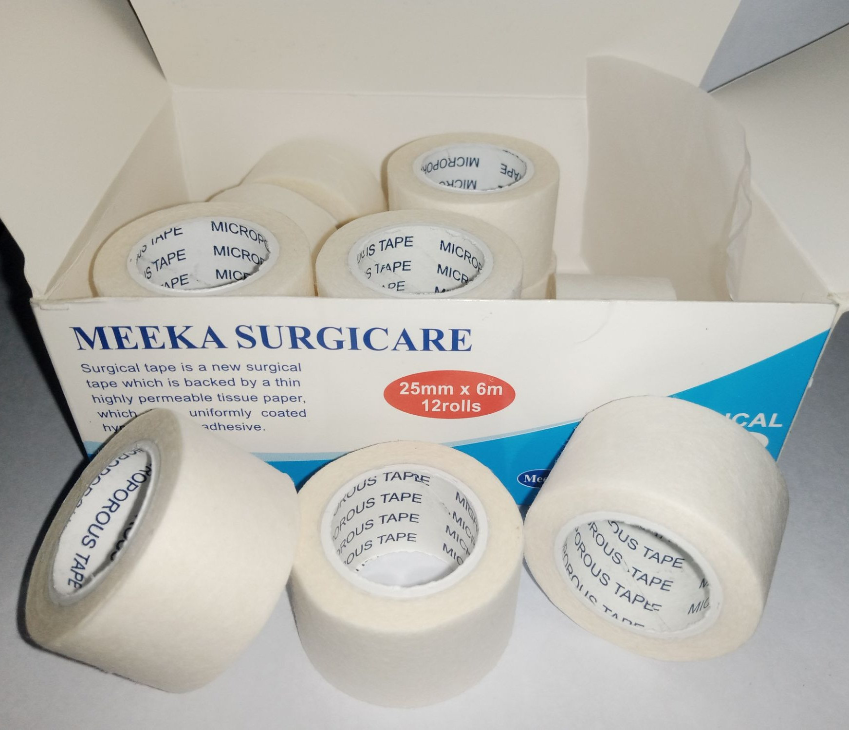 Surgical Tape Meeka - 1 Inch - 25 mm x 6 mm (12 Rolls)
