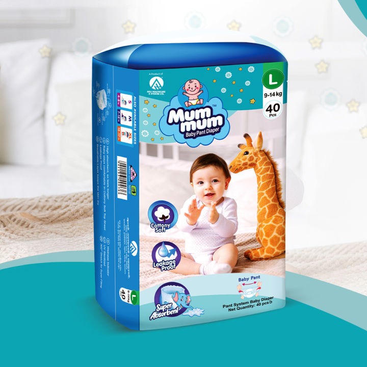 Mum Mum Baby Diapar Pant 9-14 Kg L 34 (40 Pcs)